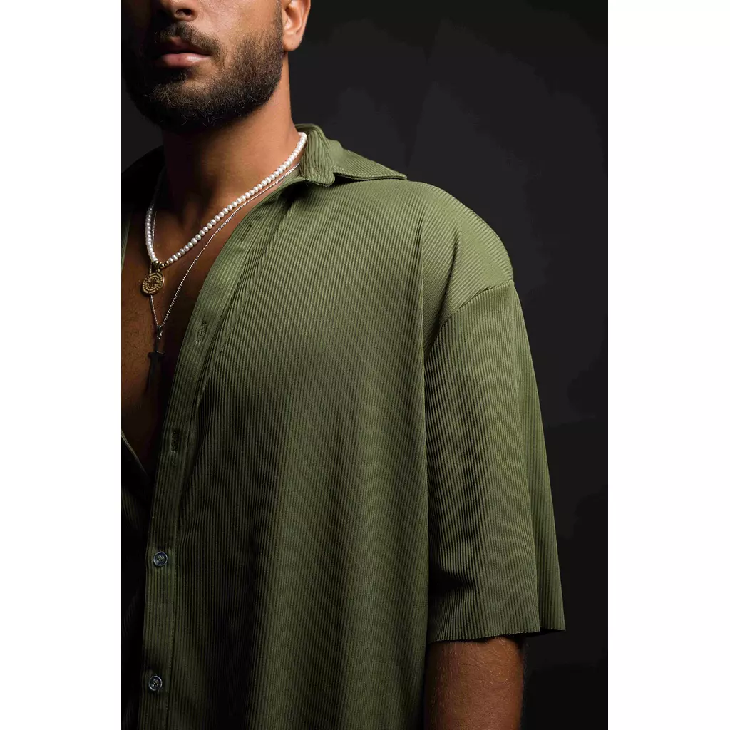 Olive Pleated Shirt