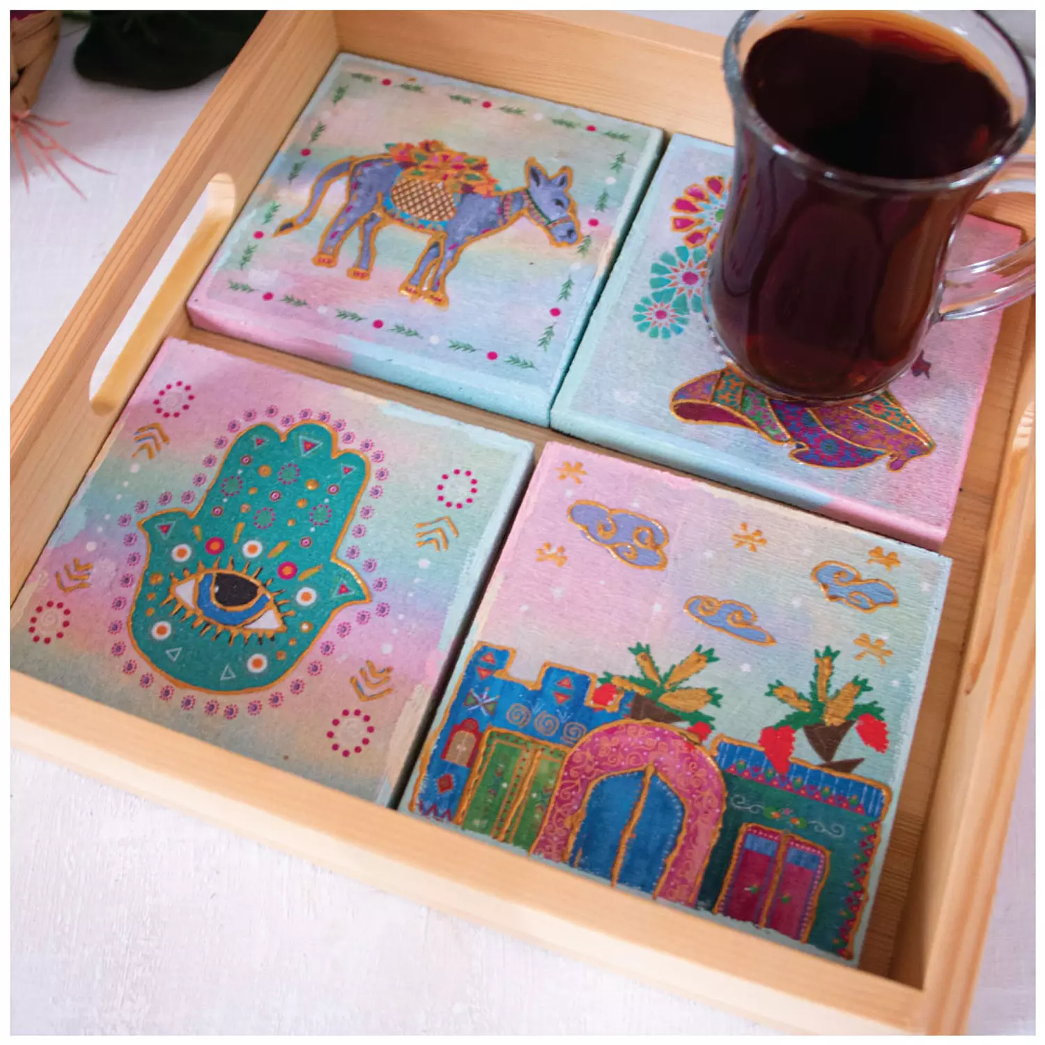 Charm of Egypt  coasters wooden tray   1