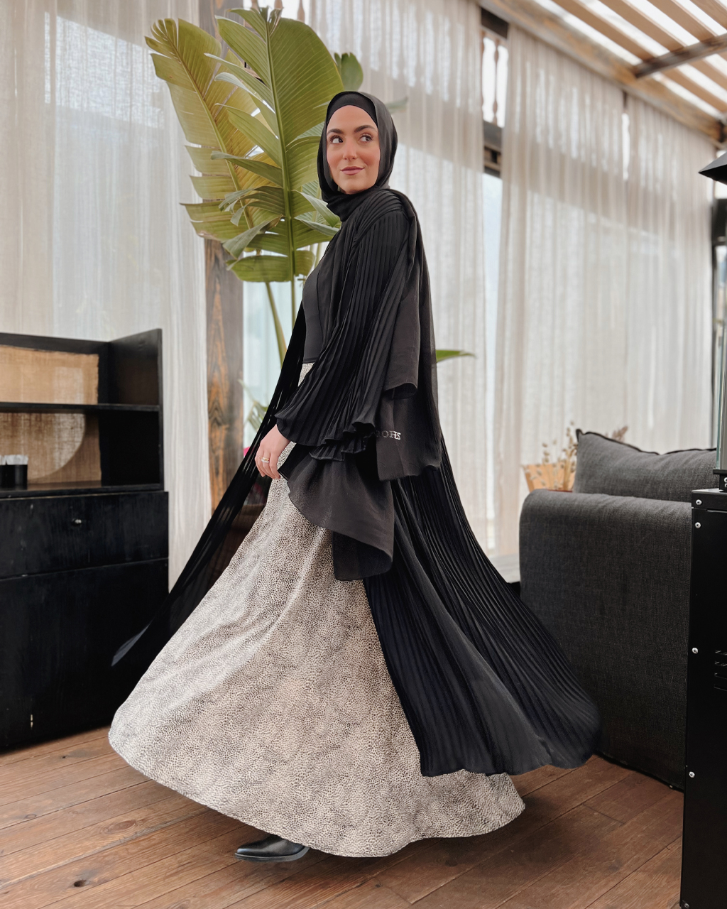 Black Pleated Kaftan