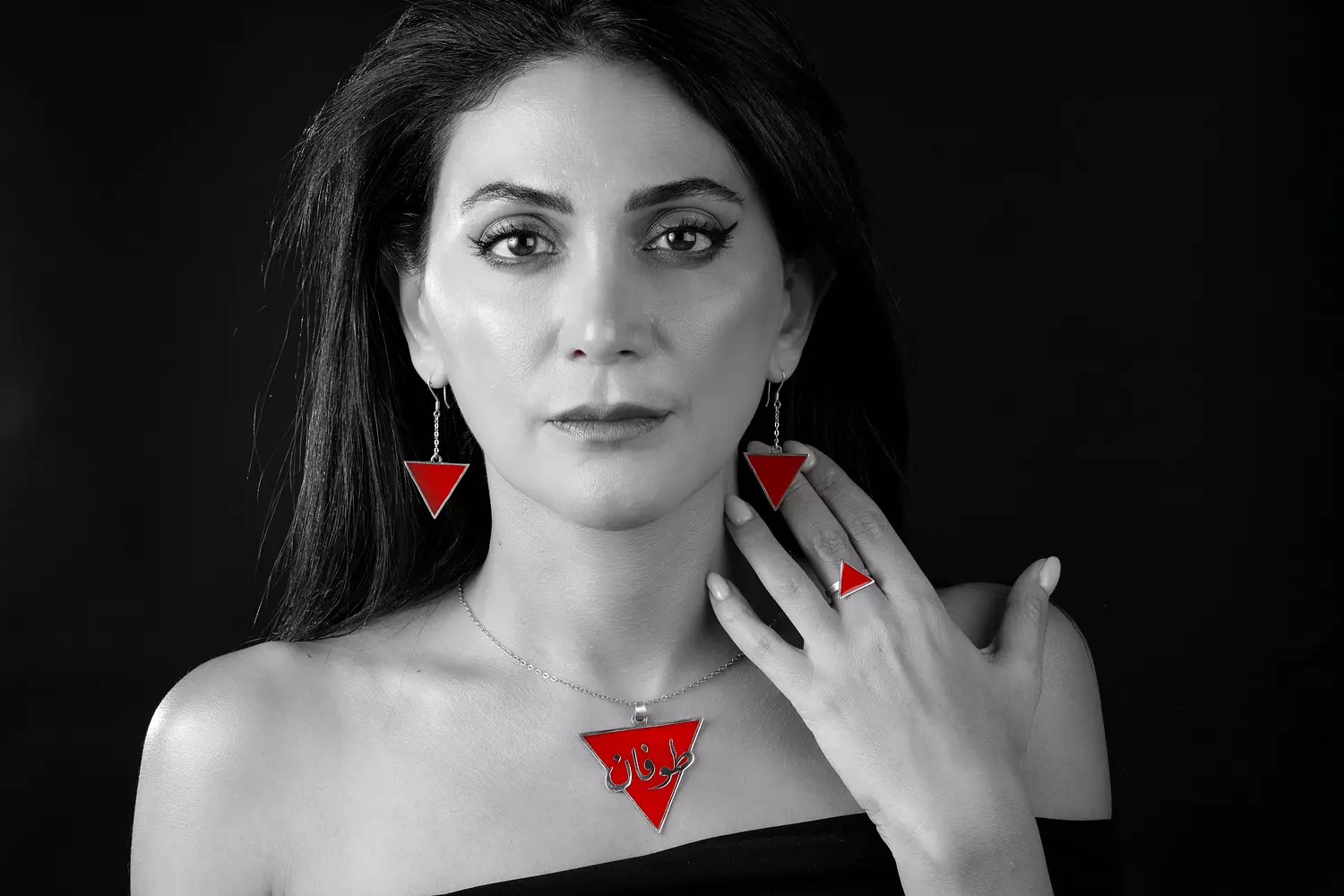 Tofan Red Triangle Necklace by Nedal Badr 4