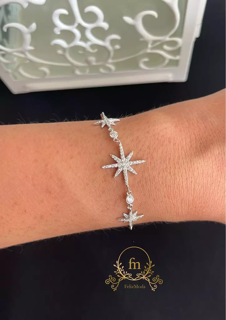 Three stars silver bracelet with zircon stones