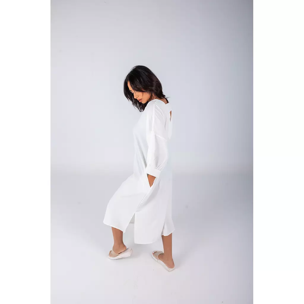 Off White Plain Linen Dress 