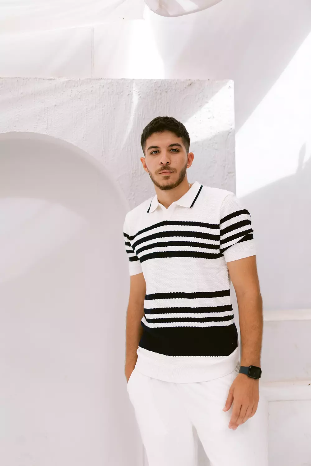The Racing Stripe Polo *White&Navy* hover image