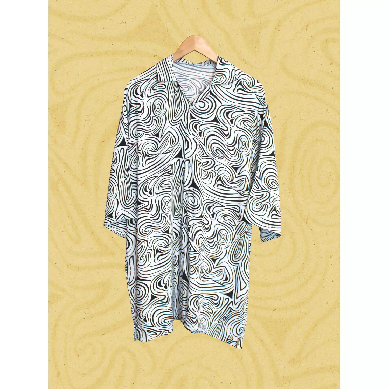 Loosefit B&W Strokes Patterned Viscose Shirt 2