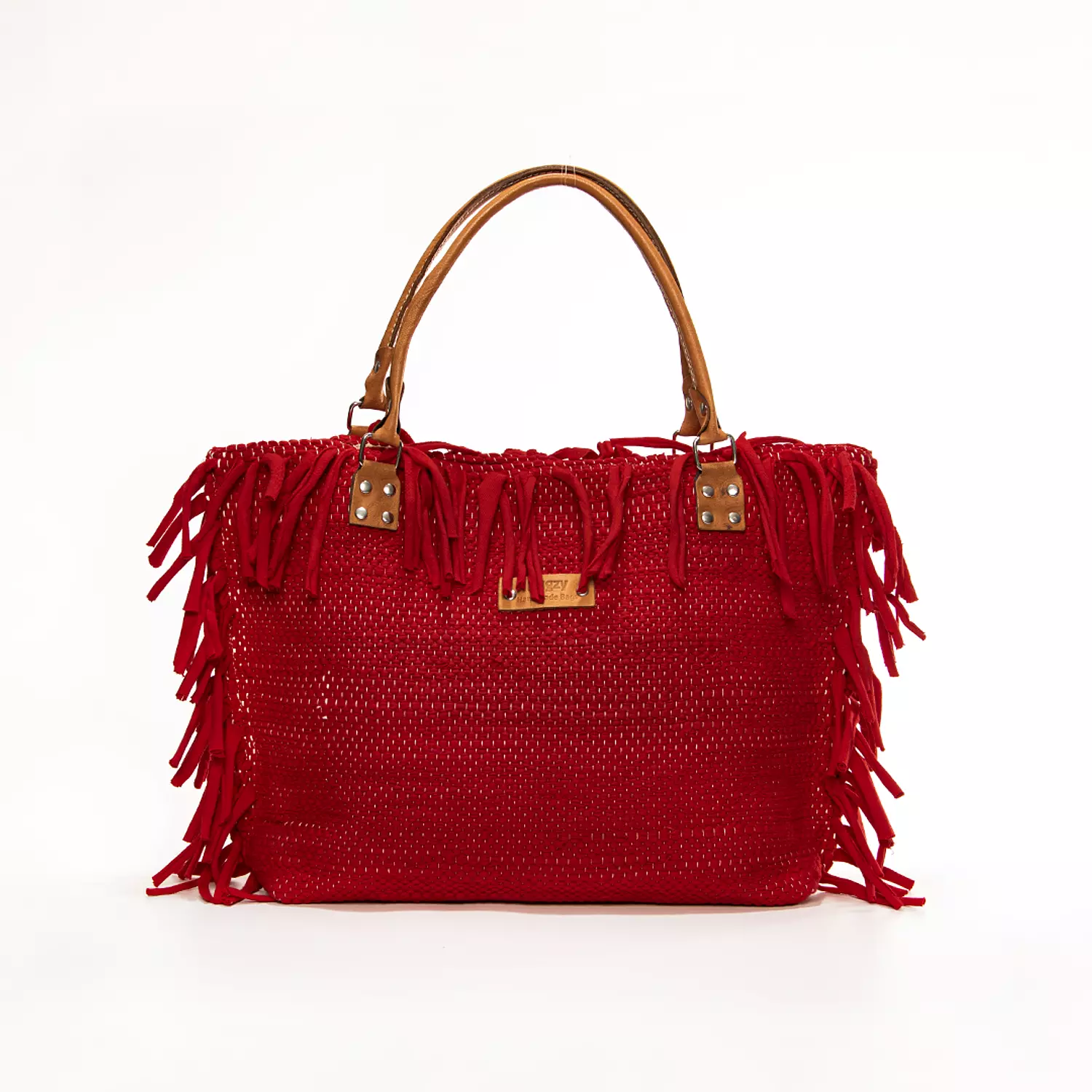 Red Kilim Tote Bag with Natural leather handles hover image