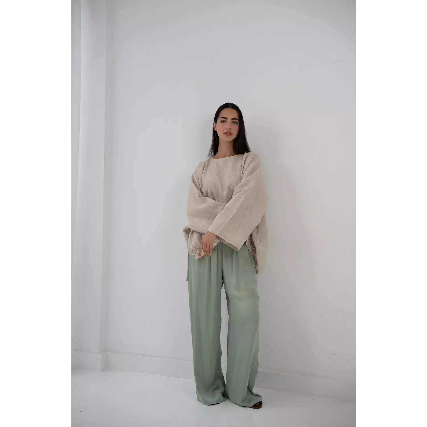 Mint satin pants  hover image