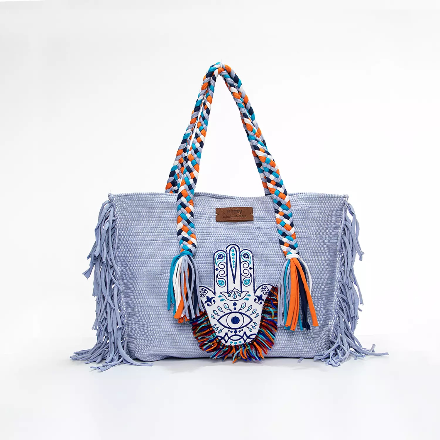 Blue Tote Bag with Evil Eye Badge hover image