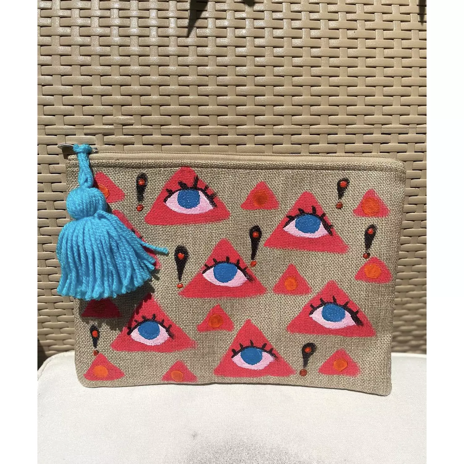 Eye in a Triangle Hand-Painted Burlap Pouch by order hover image