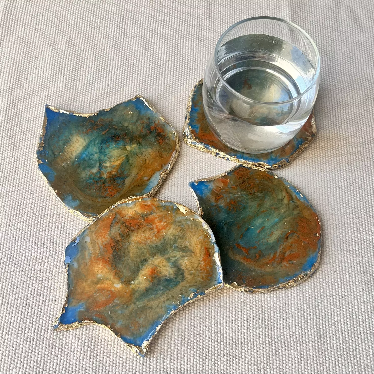 Blue/ Orange Agate Coasters With Gold Edges-2nd-img