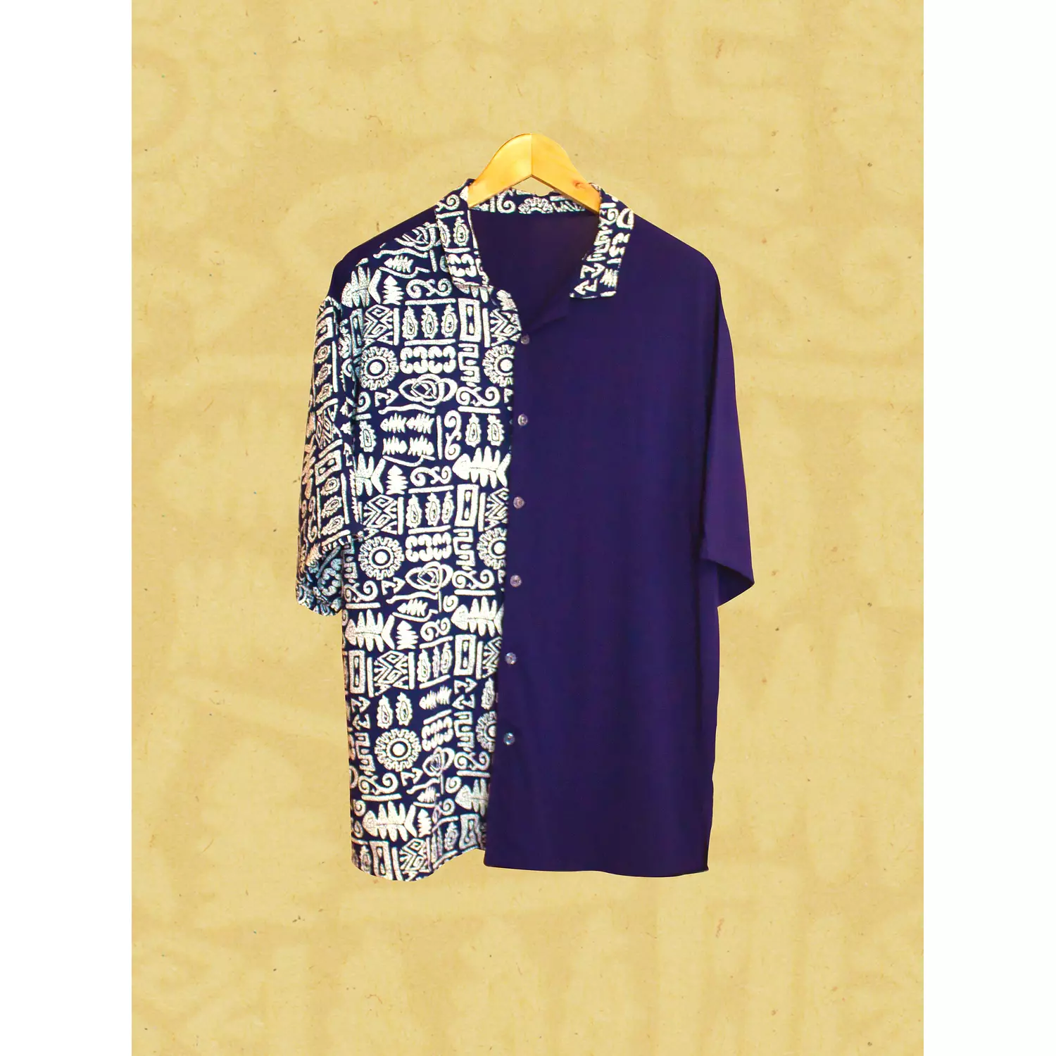 Navy Blue Parti-Colored Viscose Shirt hover image