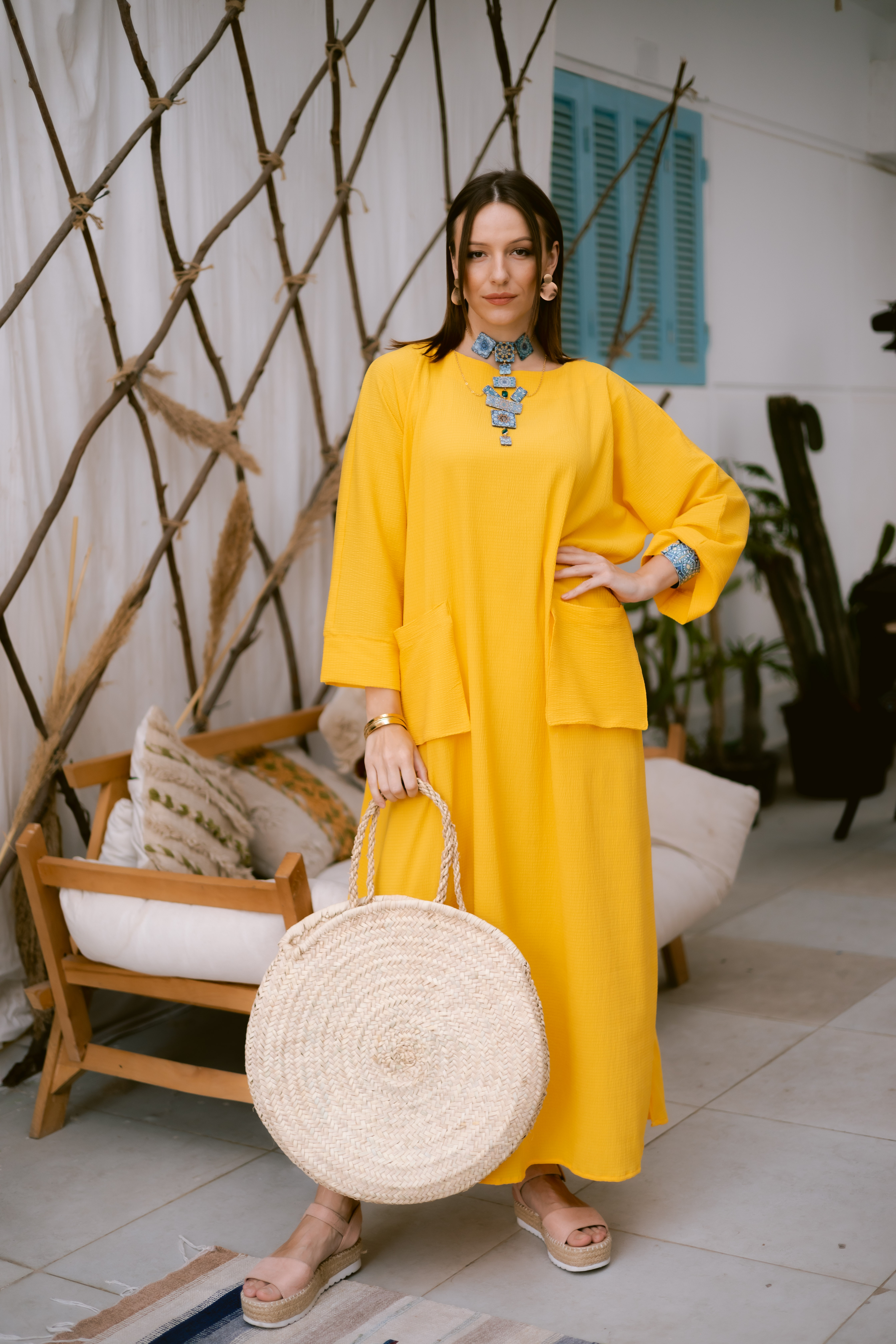 Yellow linen dress hover image