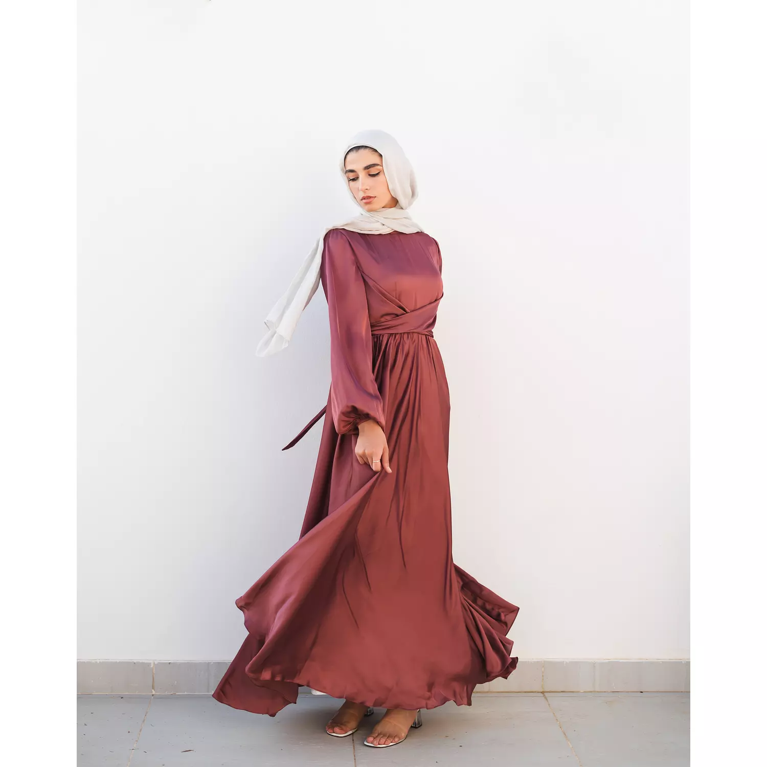 Burgundy Wrap Satin Dress  0