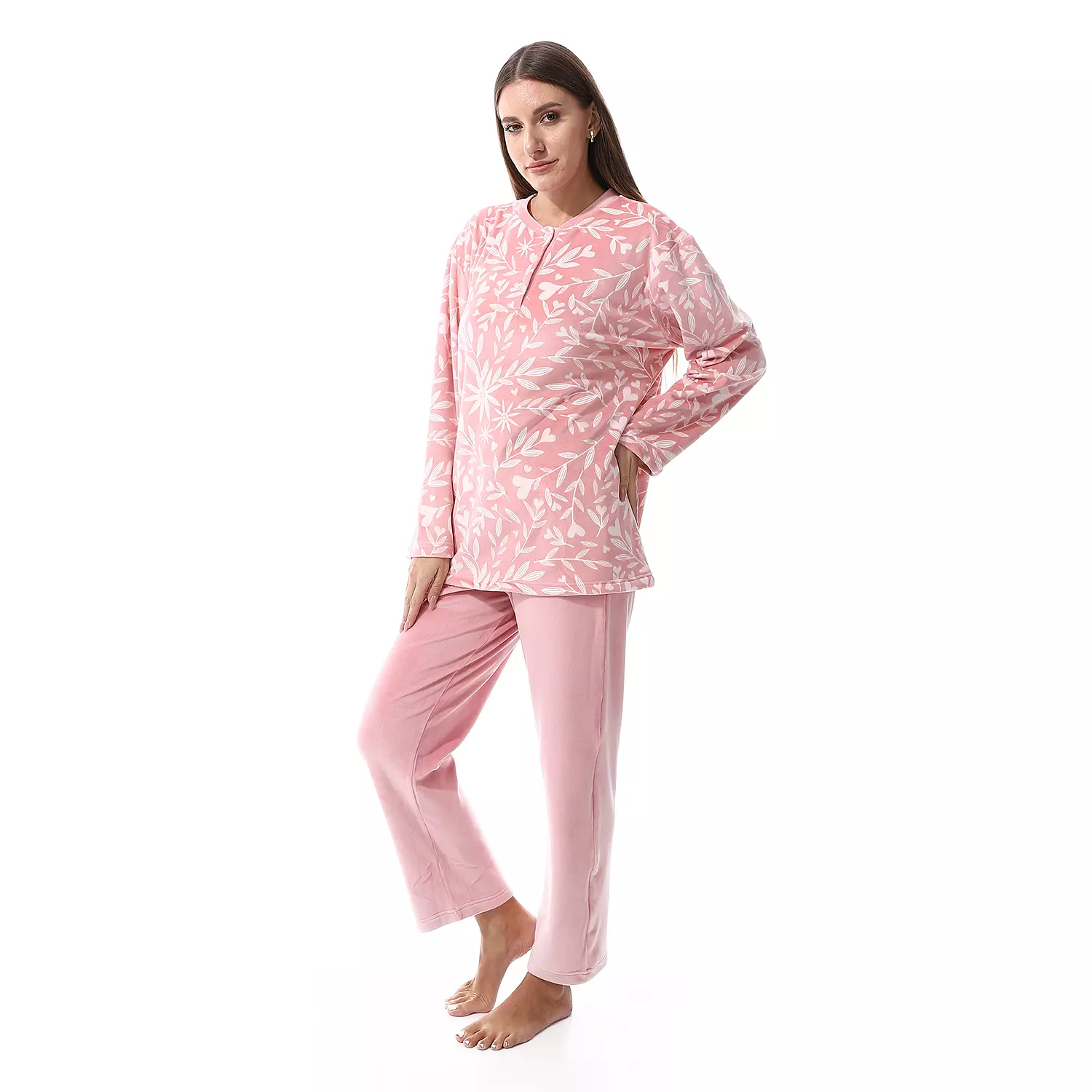 Shorto Women Leaves 2 Button  Fleece PJ - Rose - 2657  4