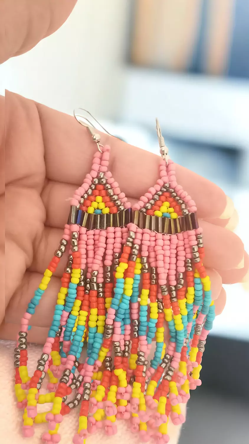 Mexican Style Beaded Earrings- Pink hover image