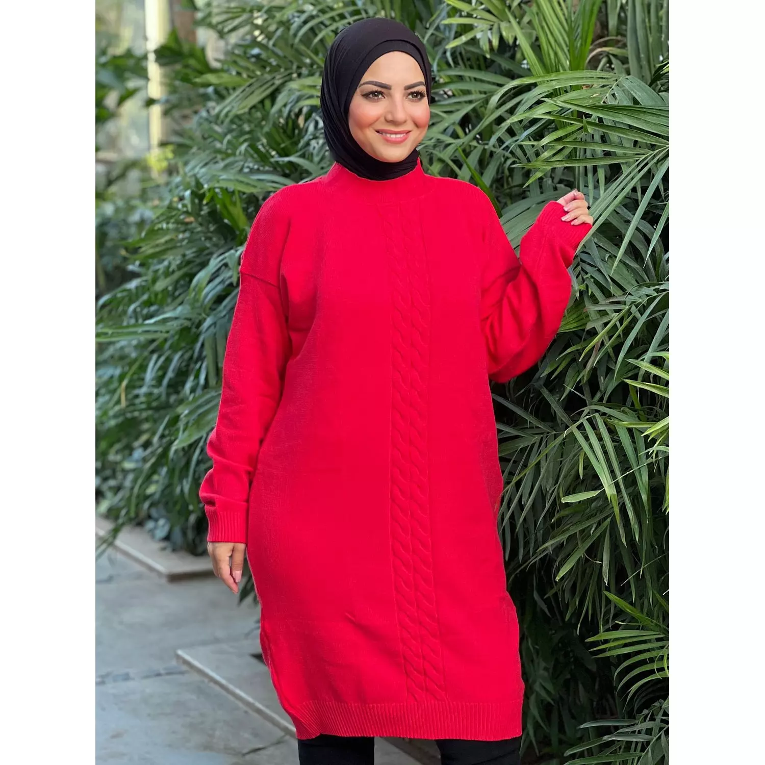 Knitted Tunic Dress - Red-2nd-img
