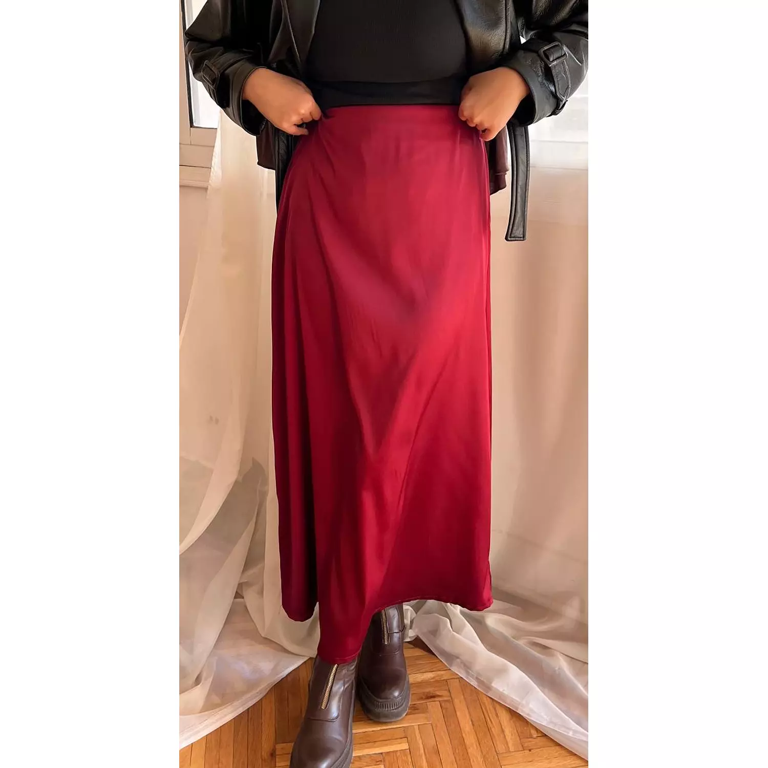 A-line Maron Satin Skirt - new addition  burgundy  3