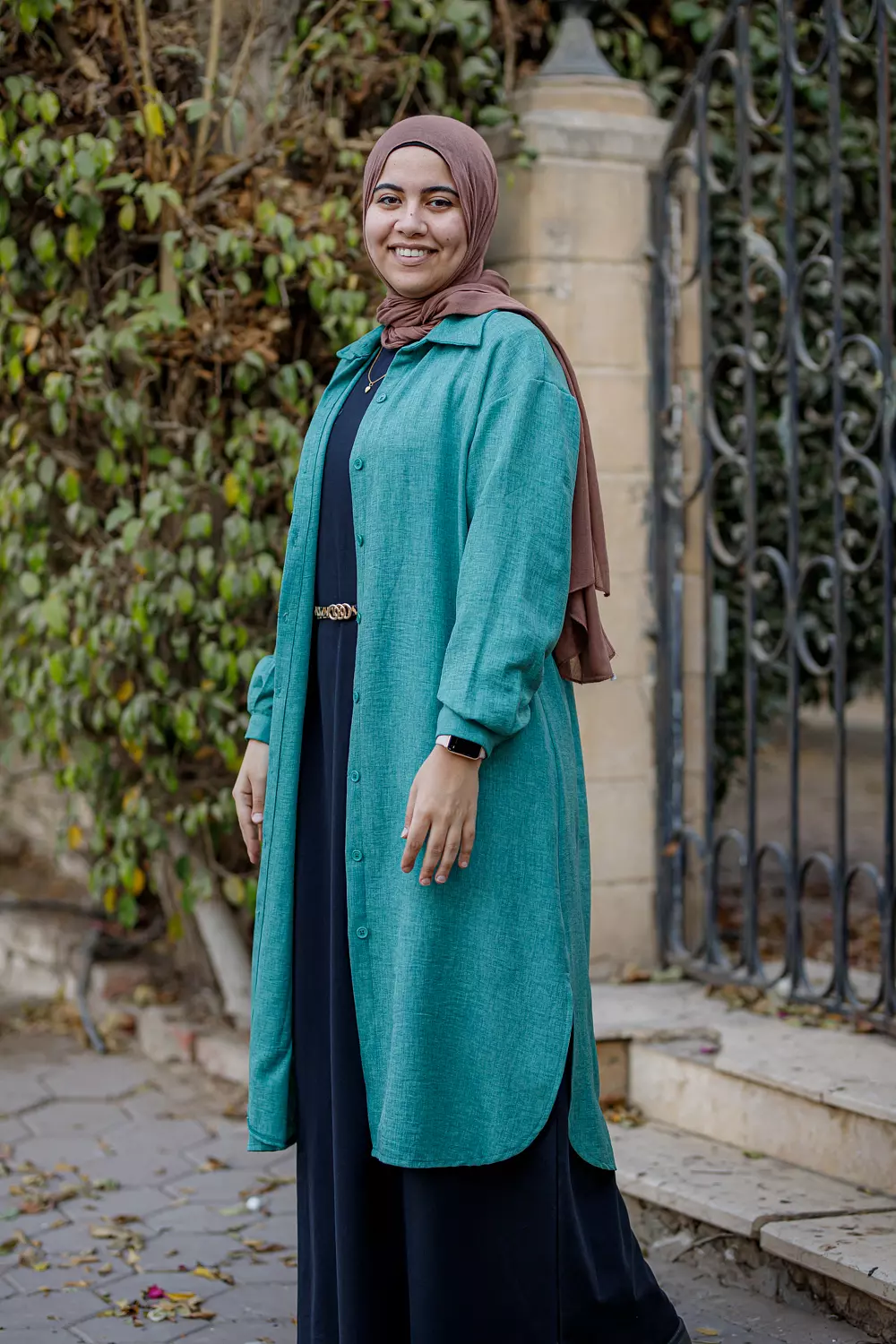 Green Linen Shirt Dress  2