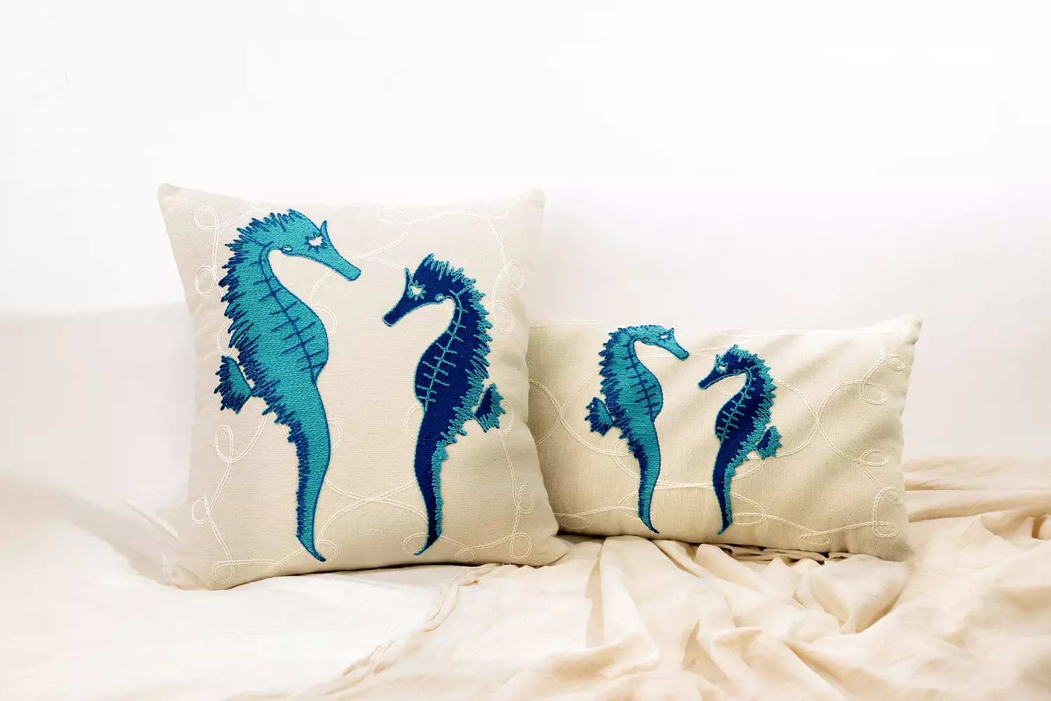 Blue Seahorse Cushion hover image