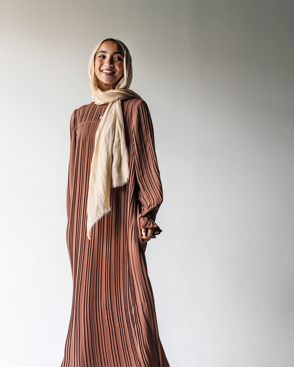 Brown Pleated Dress  7