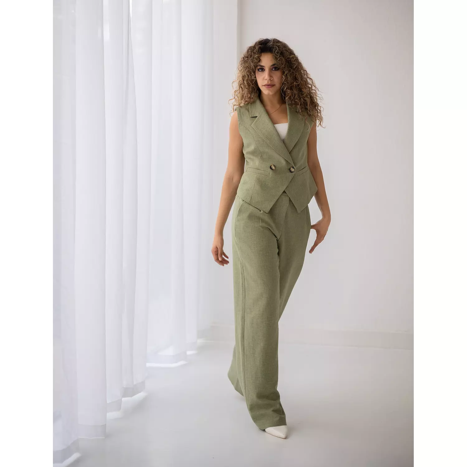  Vineyard green linen wide-leg straight mid pants   1