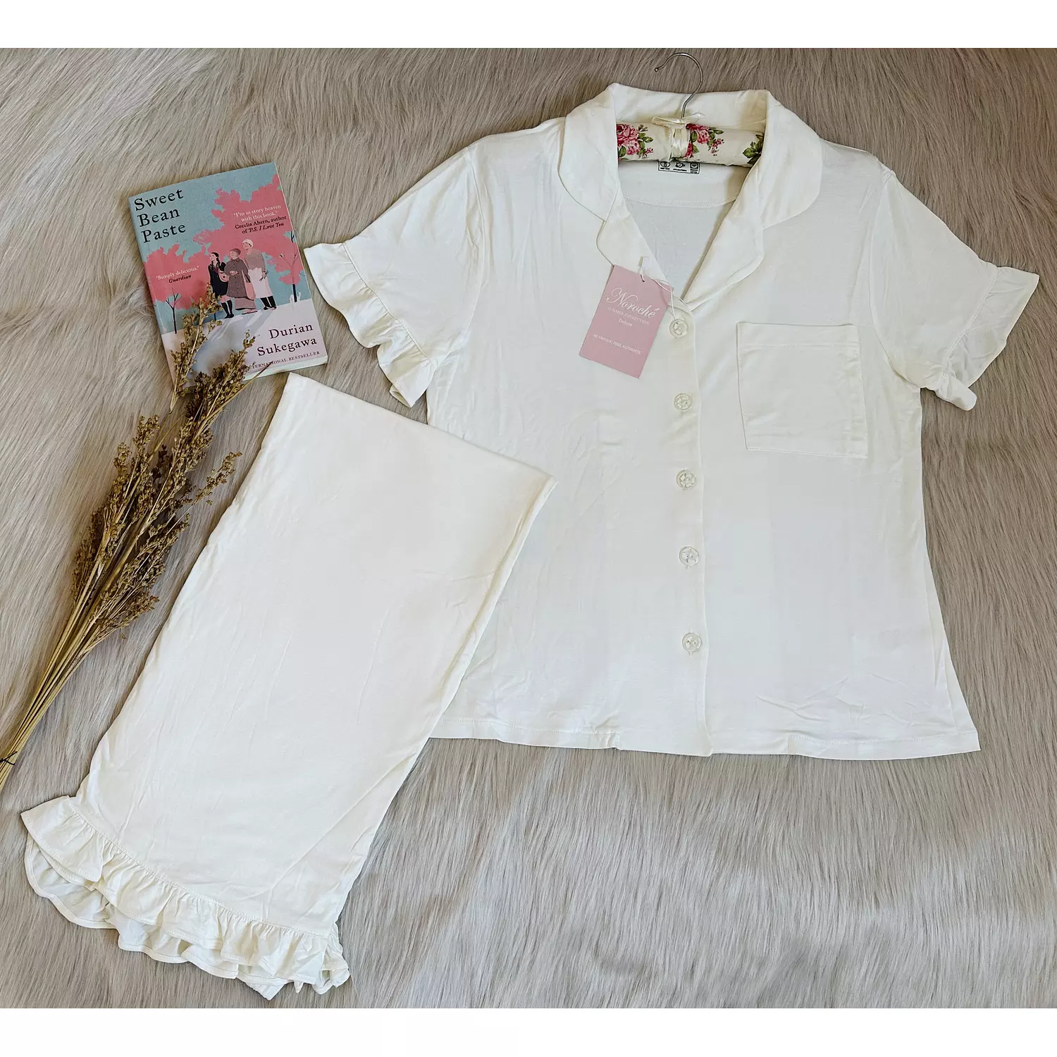 Off-White Ruffled Cotton Pajamas hover image