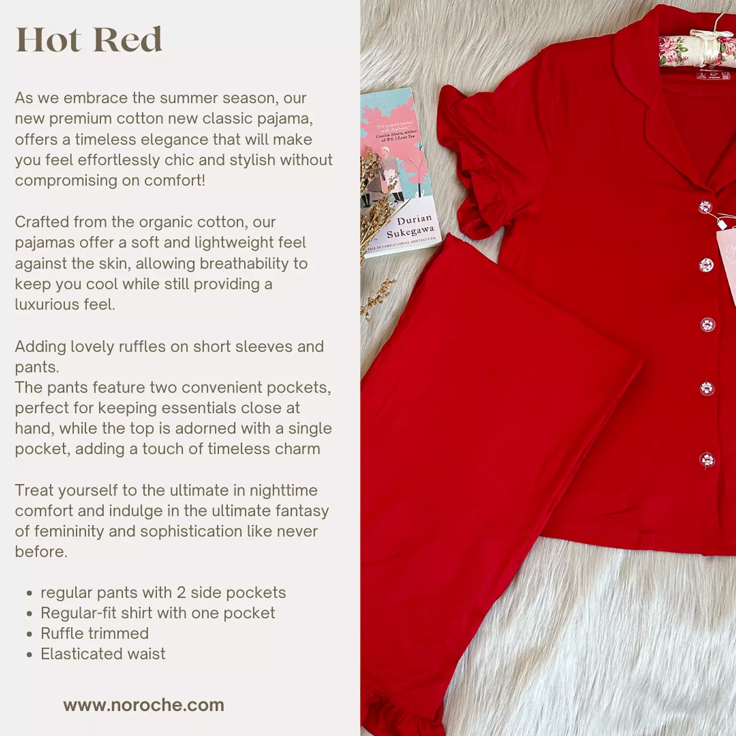 Hot Red Ruffled Cotton Pajamas-2nd-img