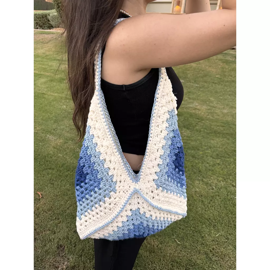  Blue granny square crochet tote bag  