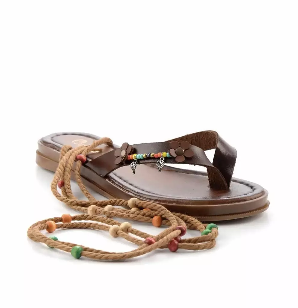 Genuine Leather sandals with beaded straps 