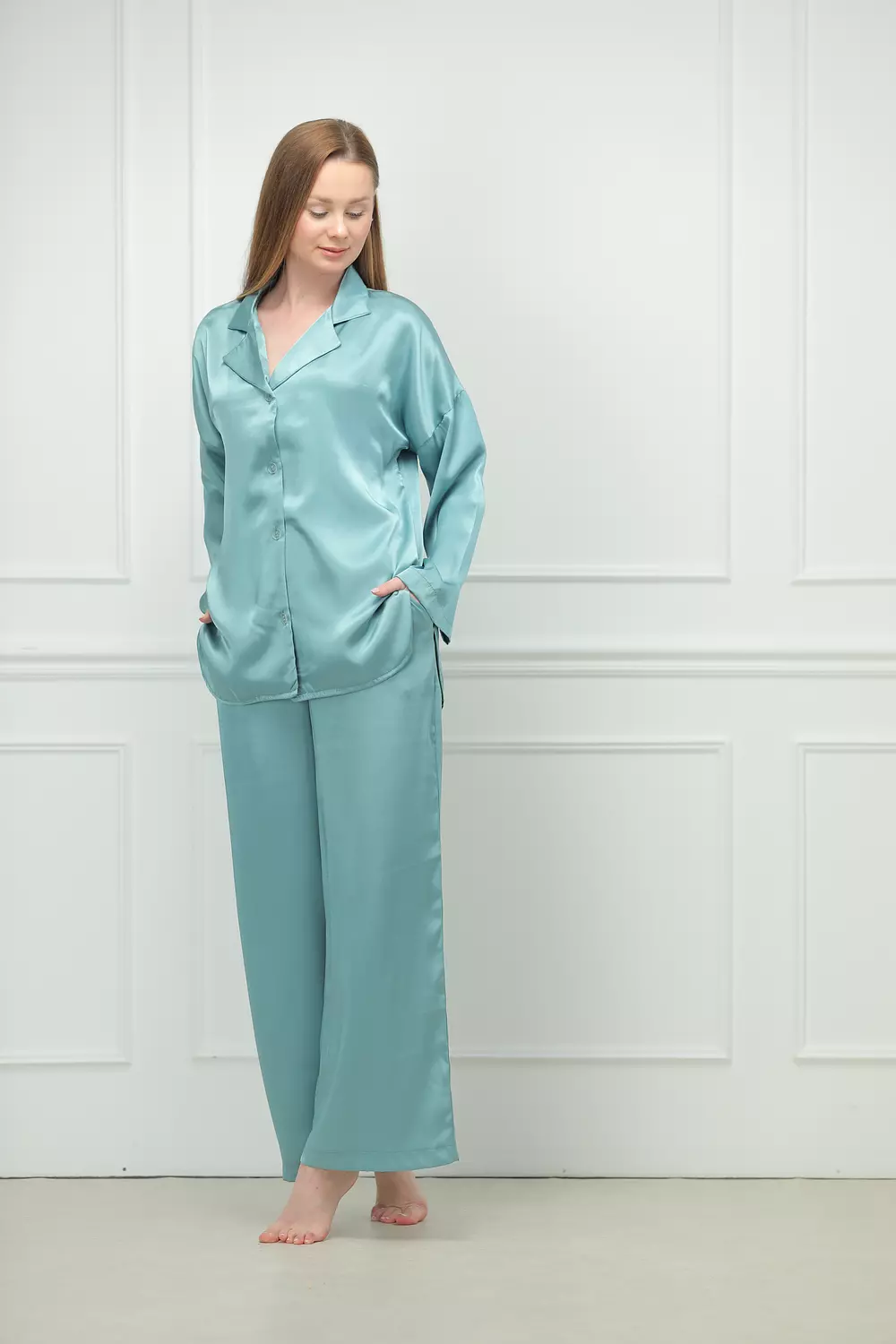 Cozy Ocean Blue Satin Set hover image