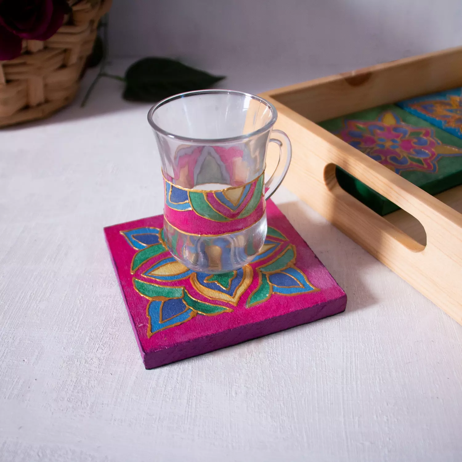 Arabic Blossom coasters wooden tray   4