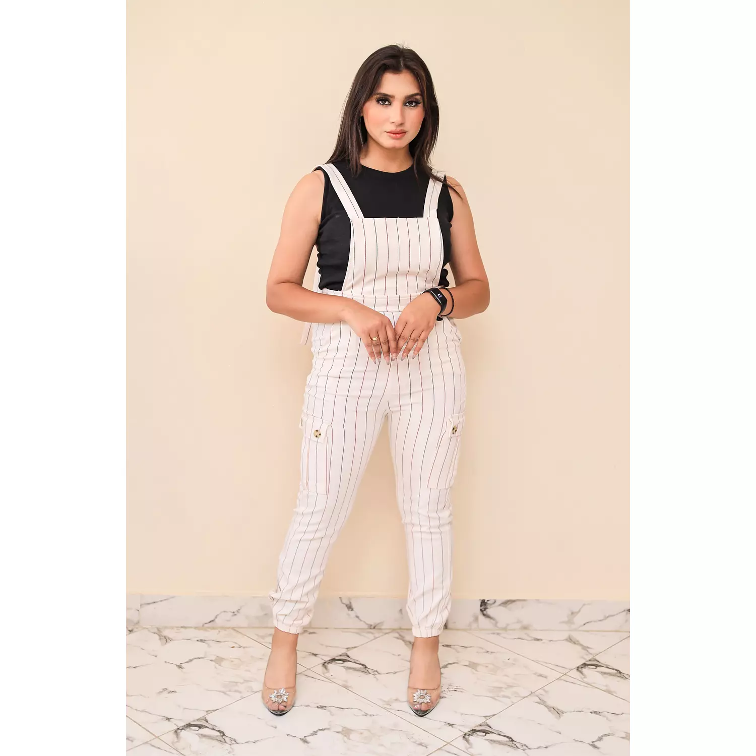 White Striped Jumpsuit hover image