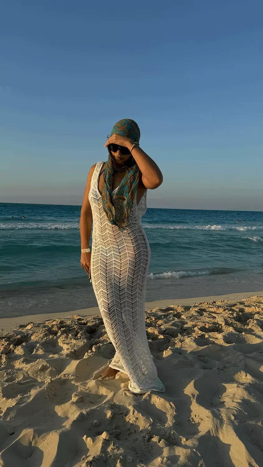 Crochet halter cover-up dress hover image