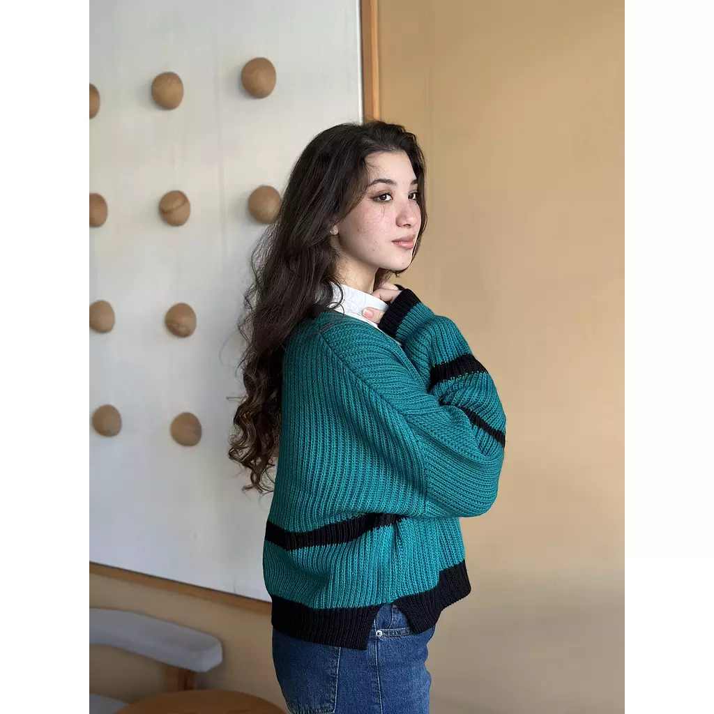 Green Striped Knit Sweater