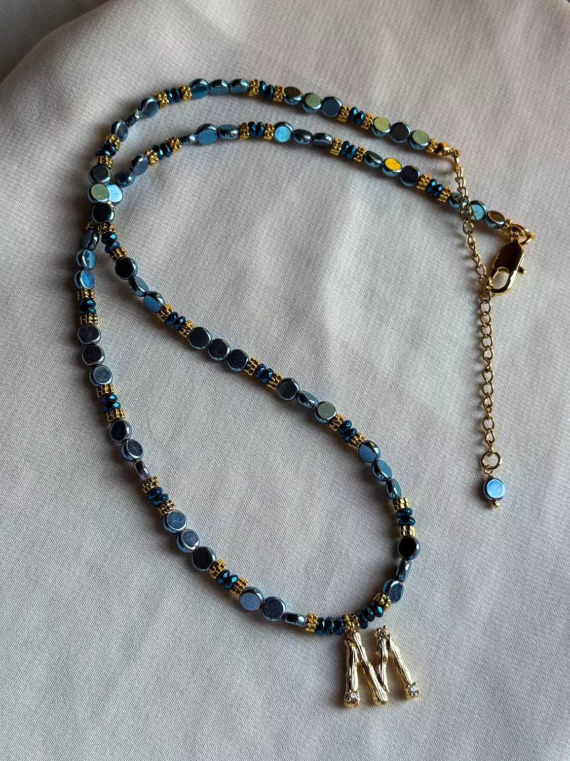 Hematite Letter Necklace " Blue " ( By Order ) hover image