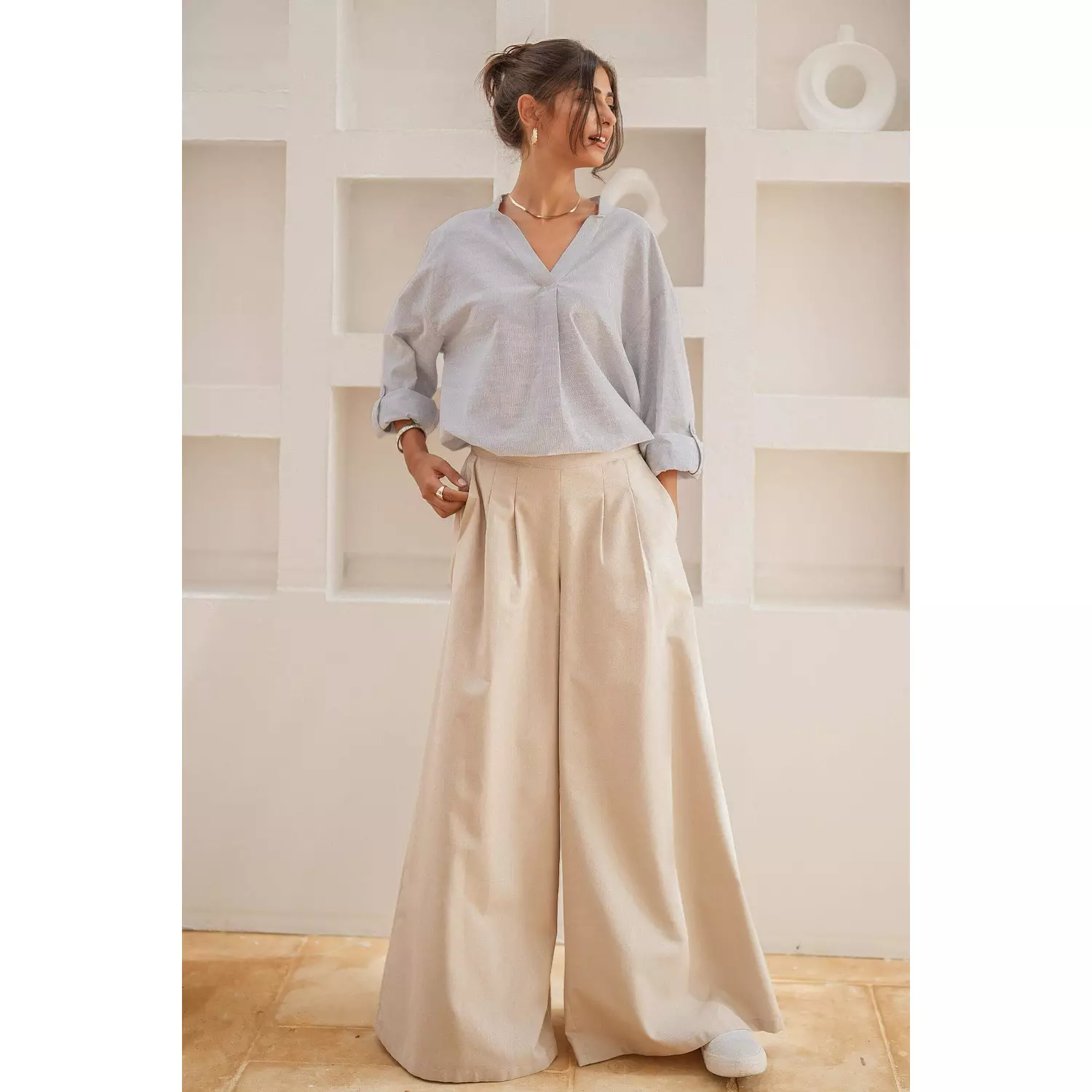 City Flow Wide Leg Pants Beige 4