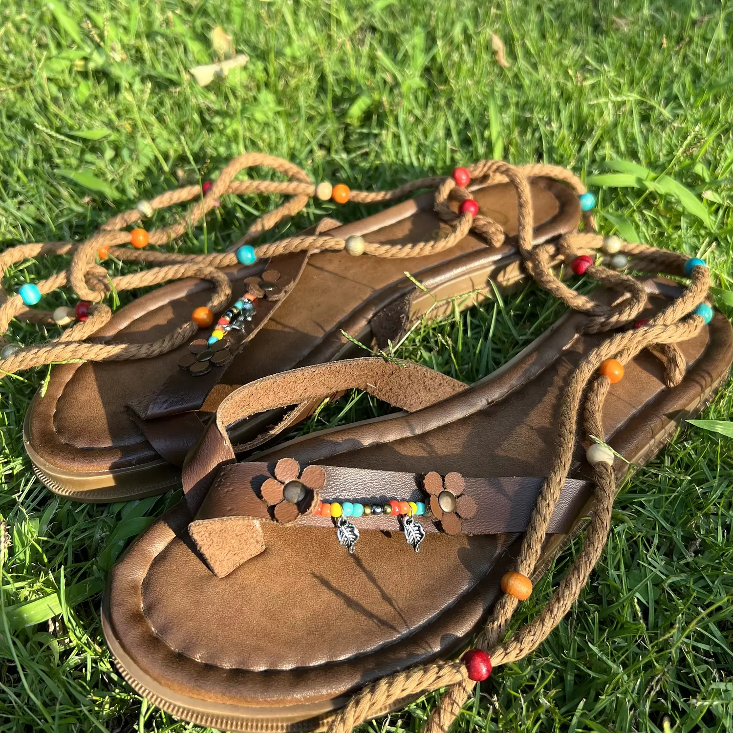 Genuine Leather sandals with beaded straps  2