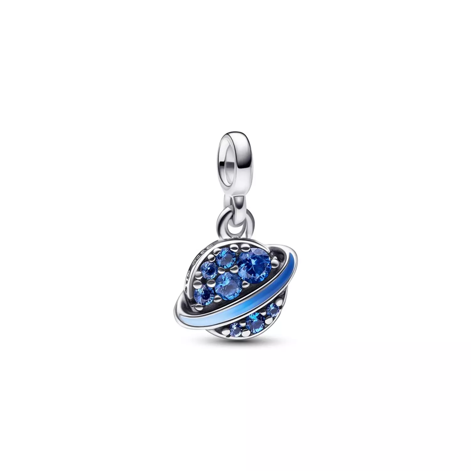 Planet sterling silver mini dangle with sea blue crystal and shaded blue to light blue enamel hover image