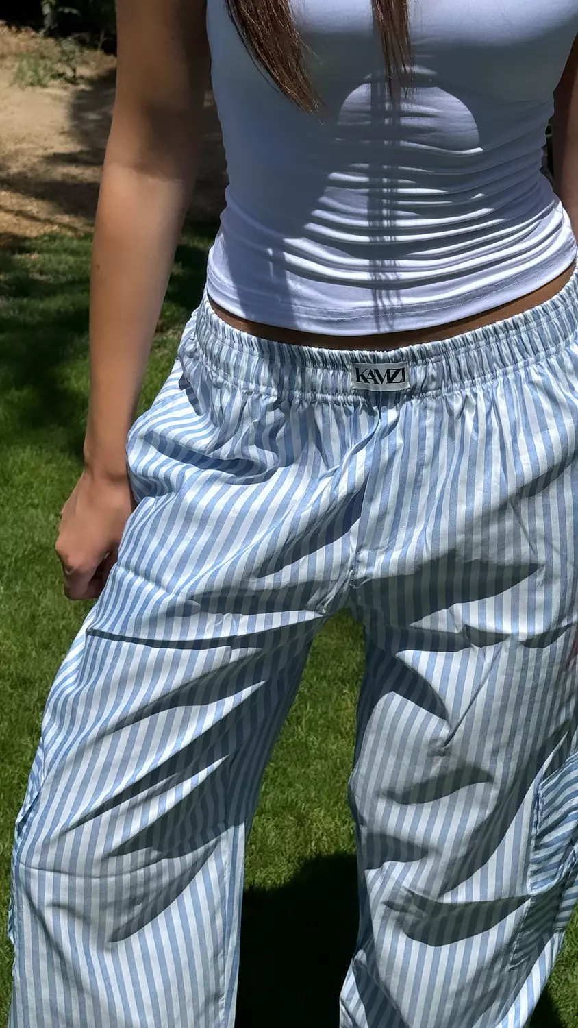 Baby blue striped cargo pants   2