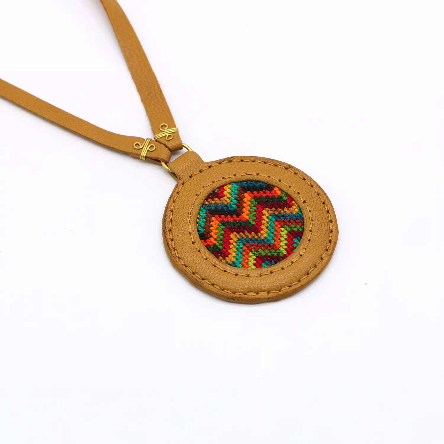 Genuine leather necklace with colorful Cross-stitching hover image