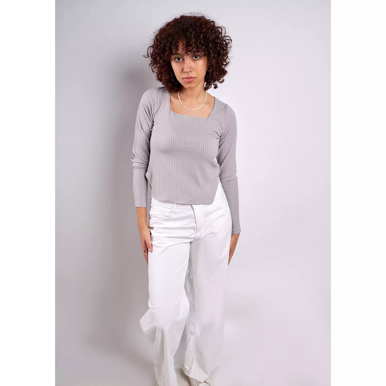 squared-neck basic ribbed top  hover image