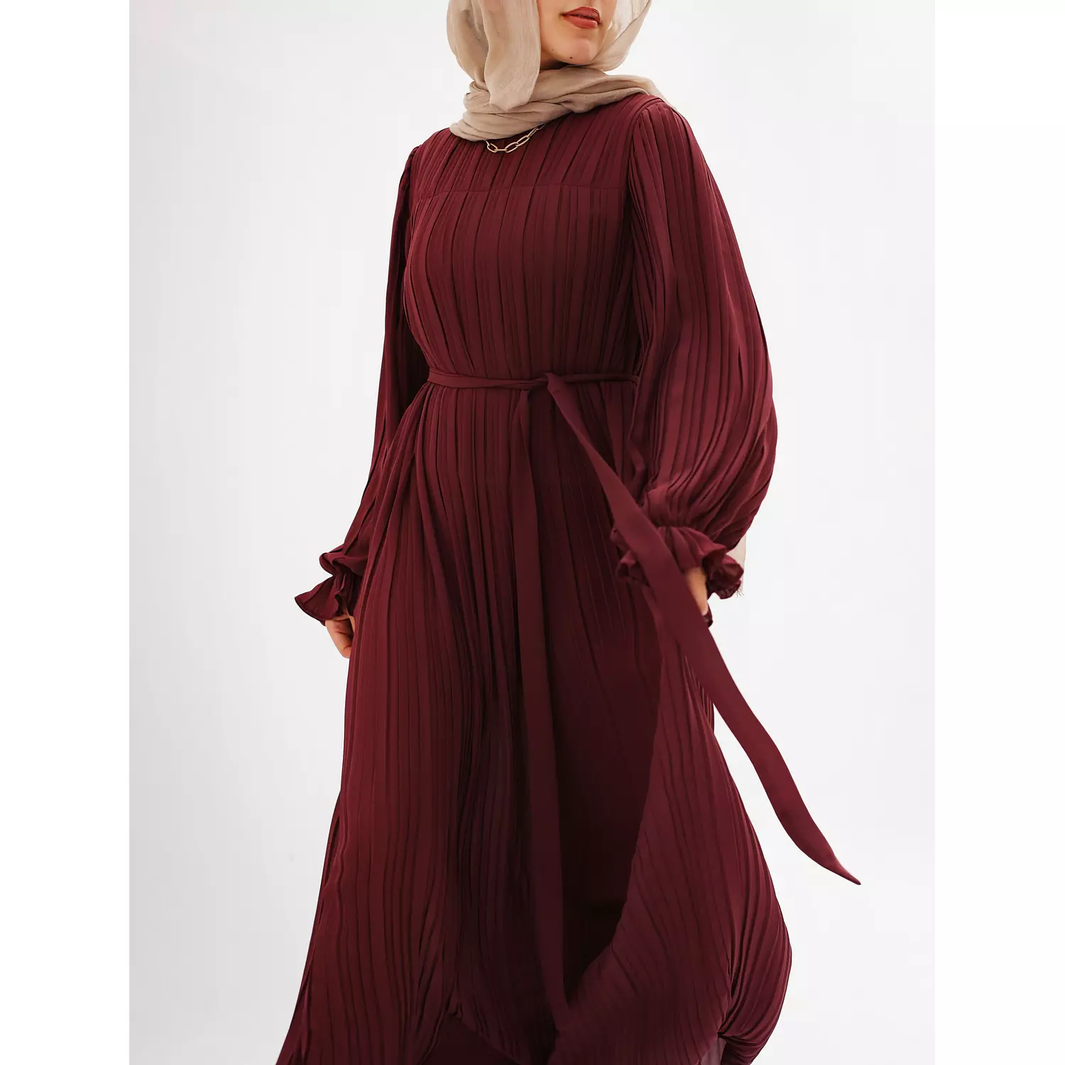 Burgundy Pleated Dress 0