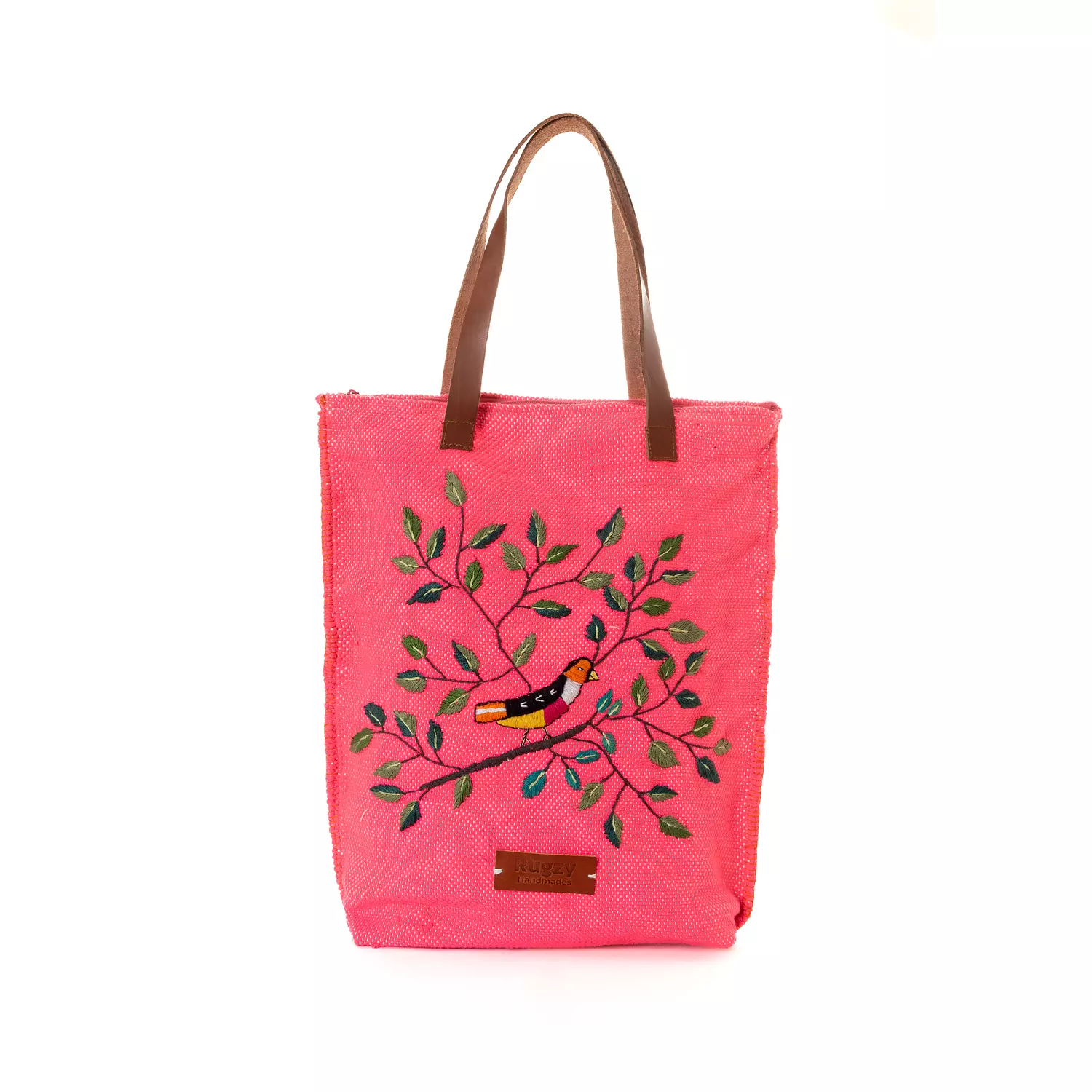 Embroidered Floral Carpet Bag with Genuine Leather Handles  hover image