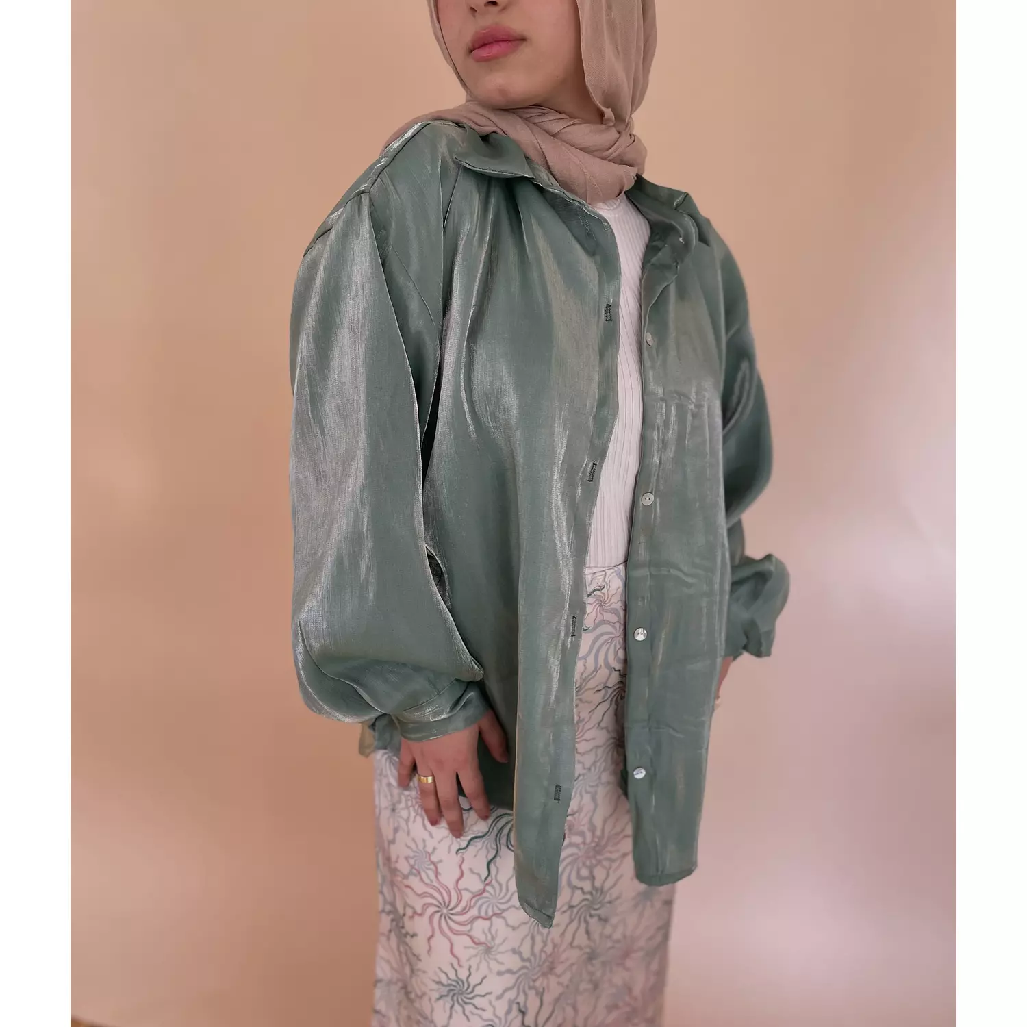 Oversized Metallic Shirt - Mintgreen Shimmer  1