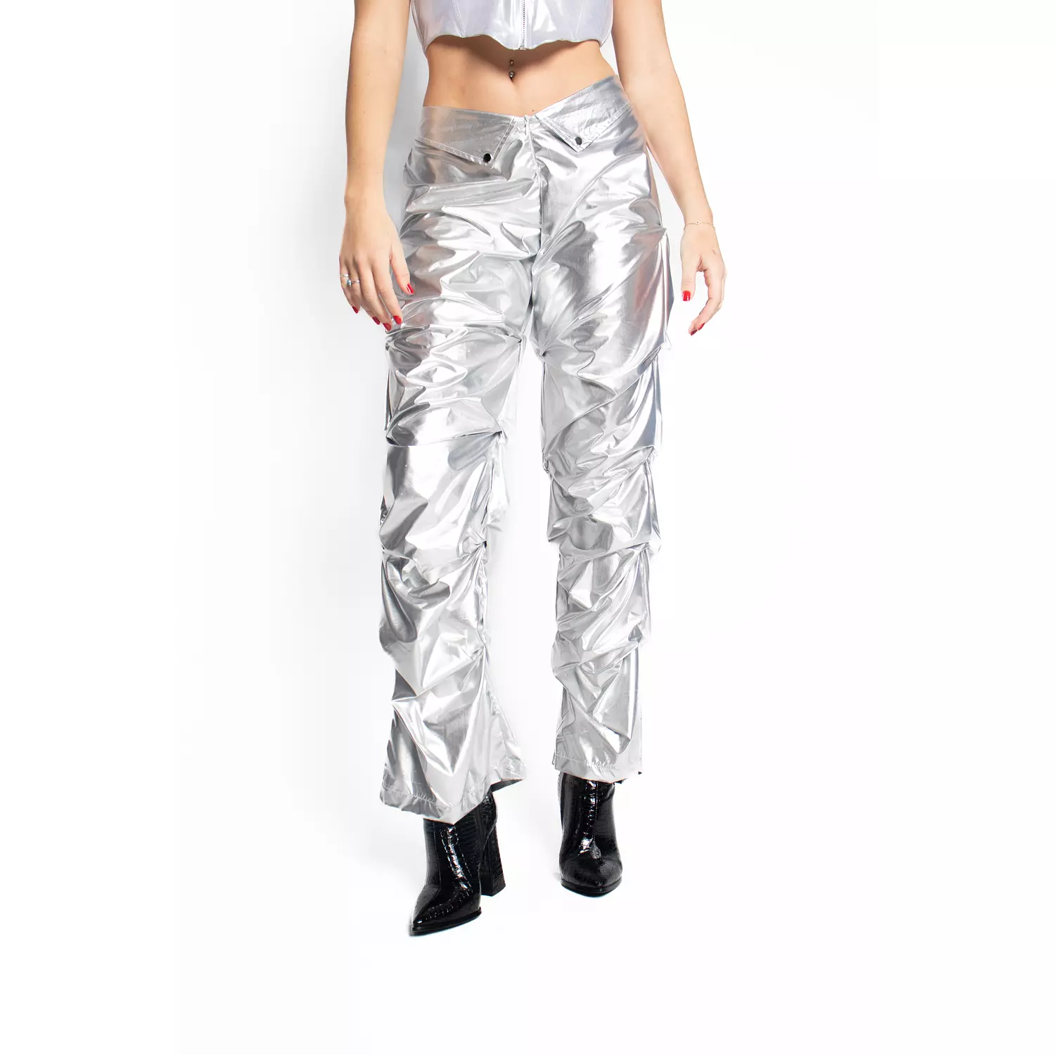 Metallic Pants In Silver hover image