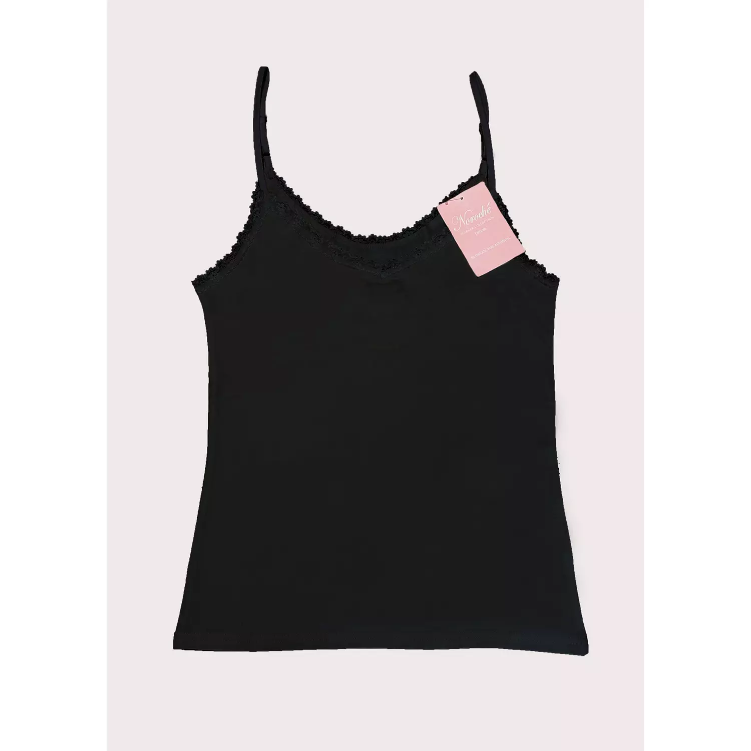 Organic Cotton Cami Top Lace Trimmed - Black hover image