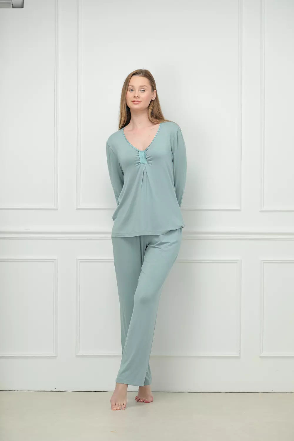 Satin-Trimmed Mint Pajamas 1