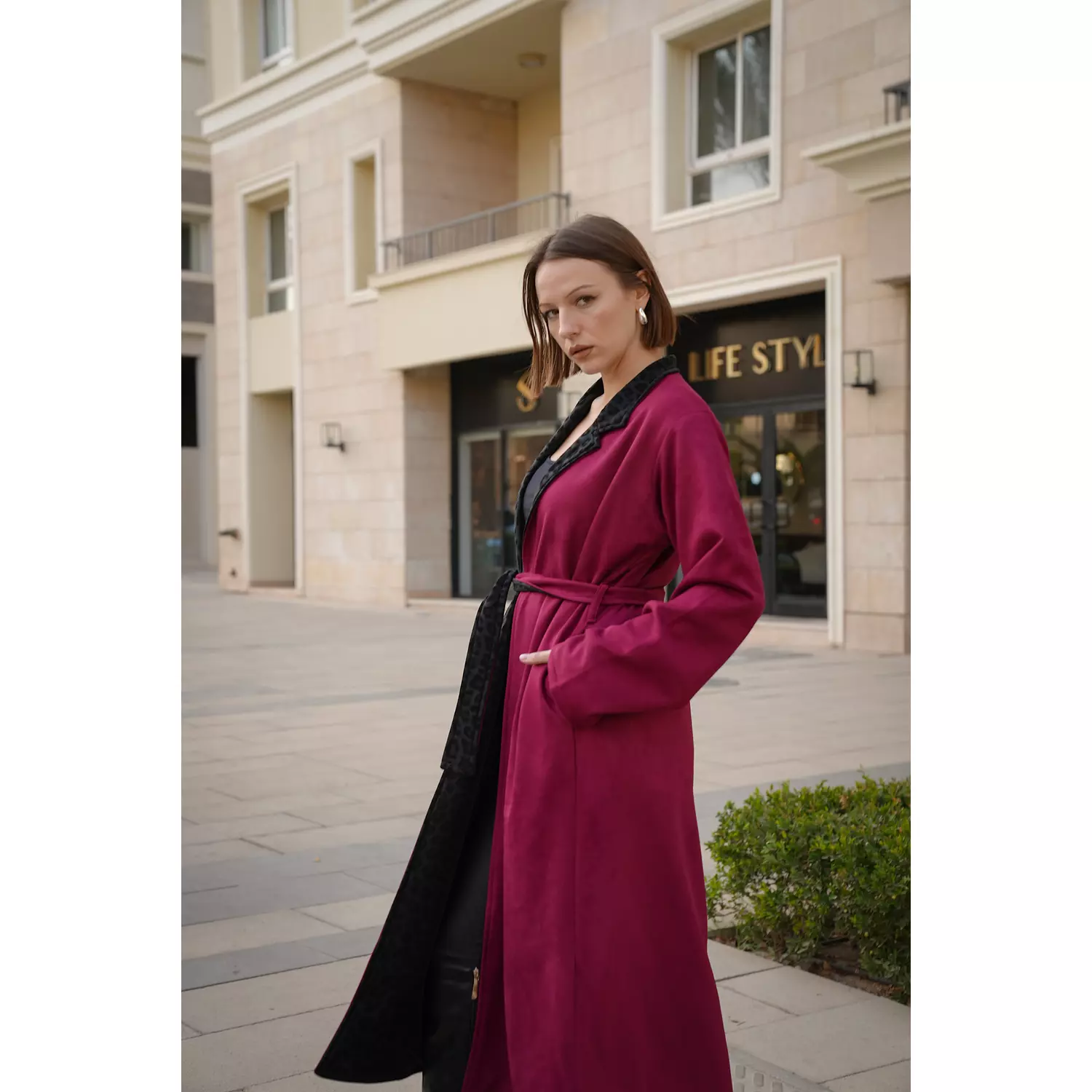 Double face leopard burgundy coat 1