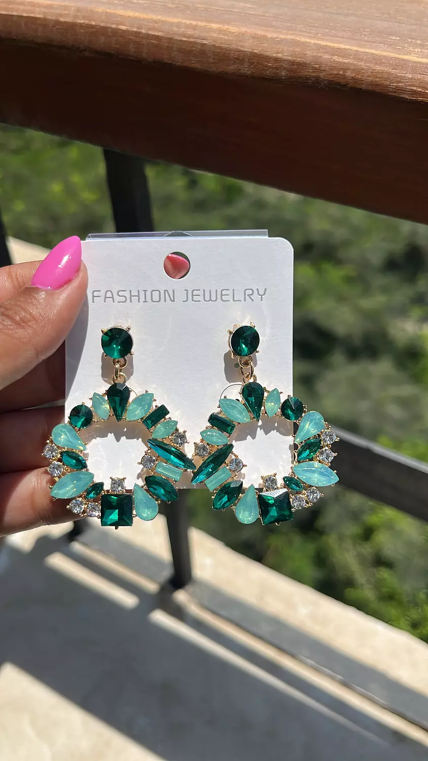 Rhinestone Green Earrings  hover image