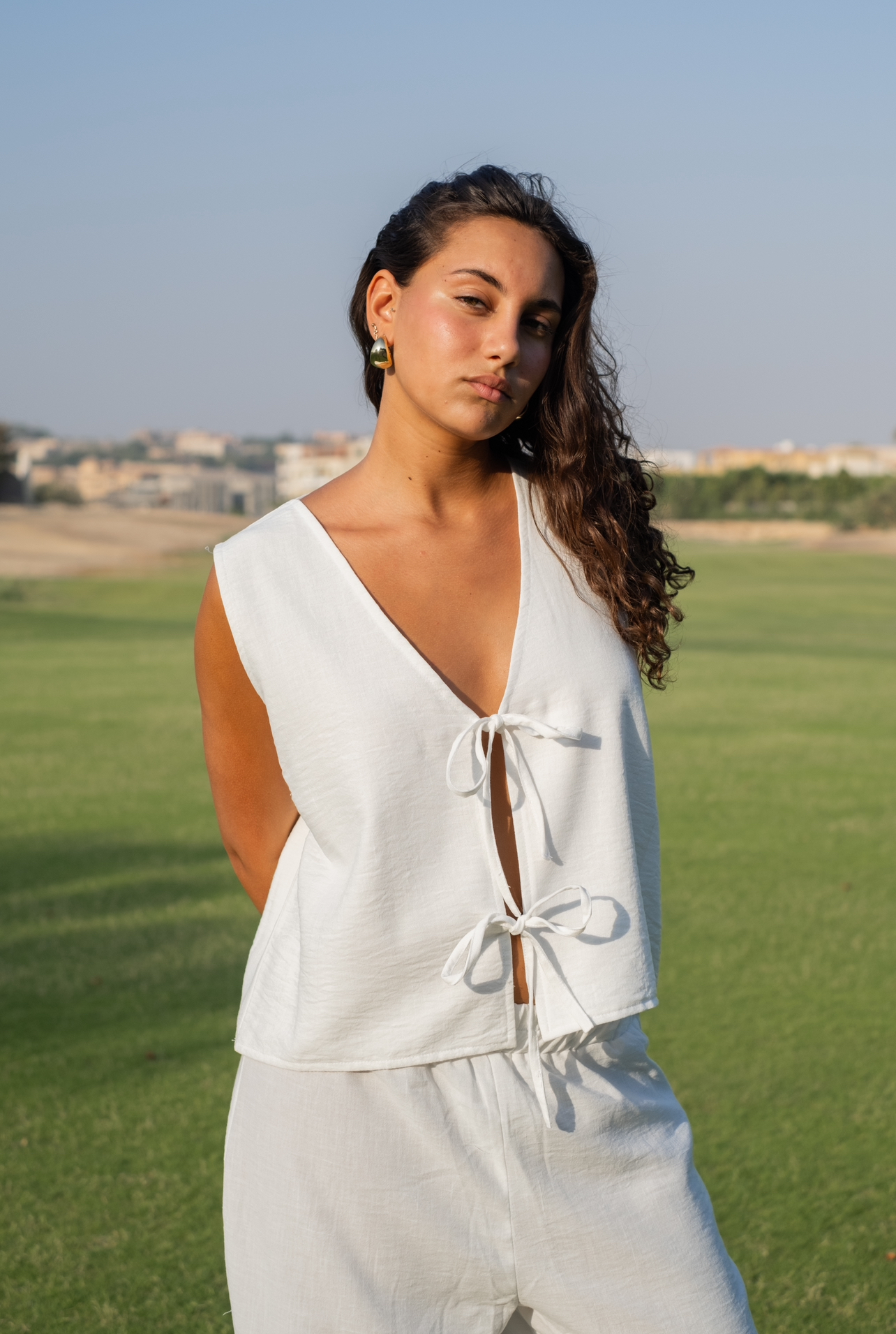 White Double-layered Linen Boho Vest  hover image