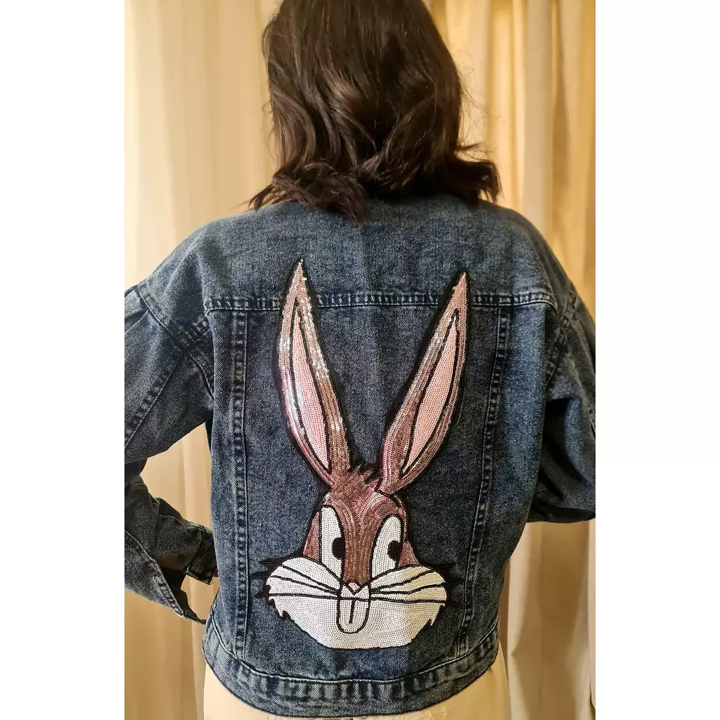 Bugs bunny embroidered denim jacket size medium 